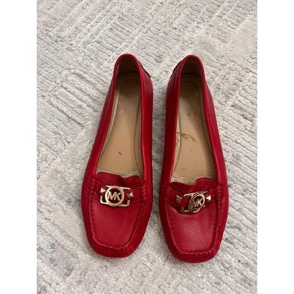 Michael Kors Red Leather Loafers Womens Size 9M Gold MK Hardware plz read - Picture 1 of 15